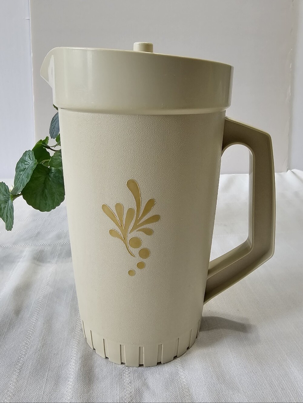 Vintage Tupperware Beige Gold Floral Beverage Pitcher Made in Canada
